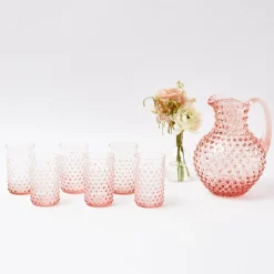 Mrs. Alice Glassware Sets|Rose Pink Hobnail Water Glasses & Jug Set