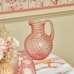 Mrs. Alice Glassware Sets|Rose Pink Hobnail Water Glasses & Jug Set