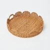 Mrs. Alice Rattan Tableware|Round Rattan Scalloped Tray