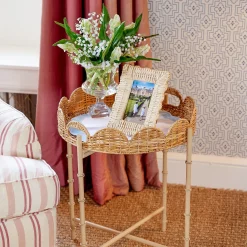 Mrs. Alice Trays & Liners|Round Scalloped Rattan Tray With Stand