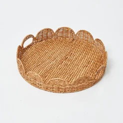 Mrs. Alice Trays & Liners|Round Scalloped Rattan Tray With Stand