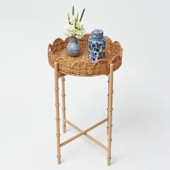 Mrs. Alice Trays & Liners|Round Scalloped Rattan Tray With Stand