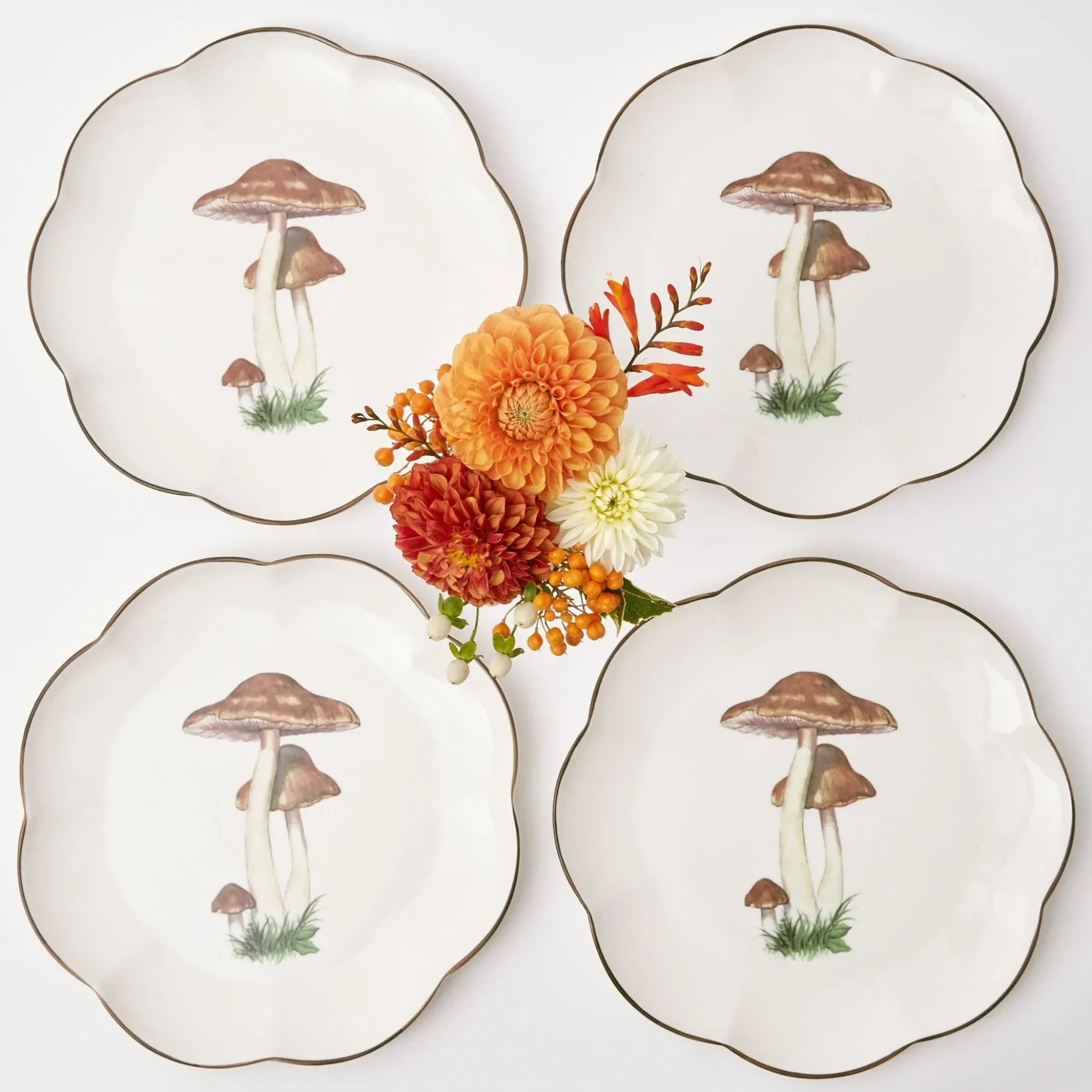 Mrs. Alice Crockery Sets|Scalloped Mushroom Dinner Plate (Set Of 4)