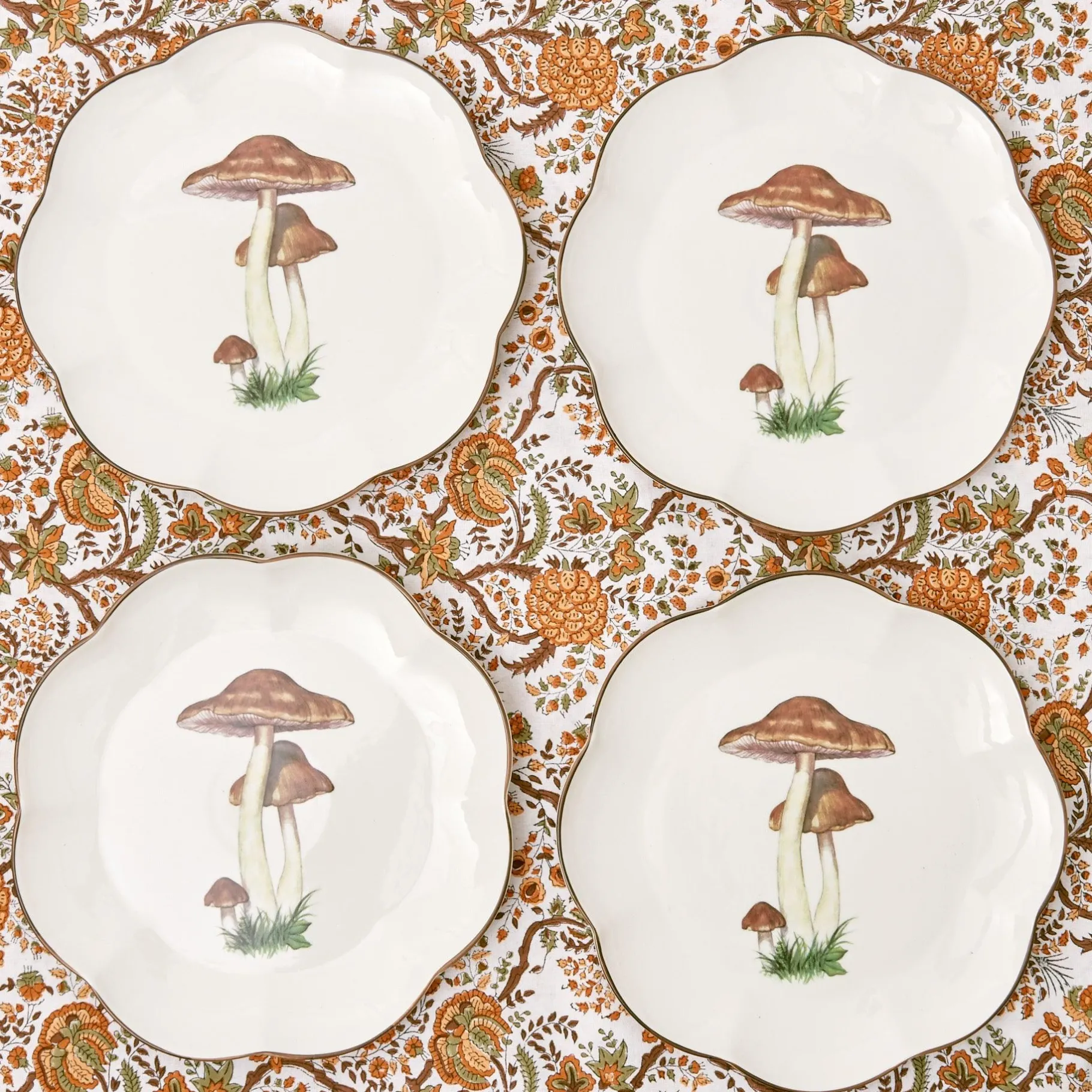 Mrs. Alice Crockery Sets|Scalloped Mushroom Dinner Plate (Set Of 4)