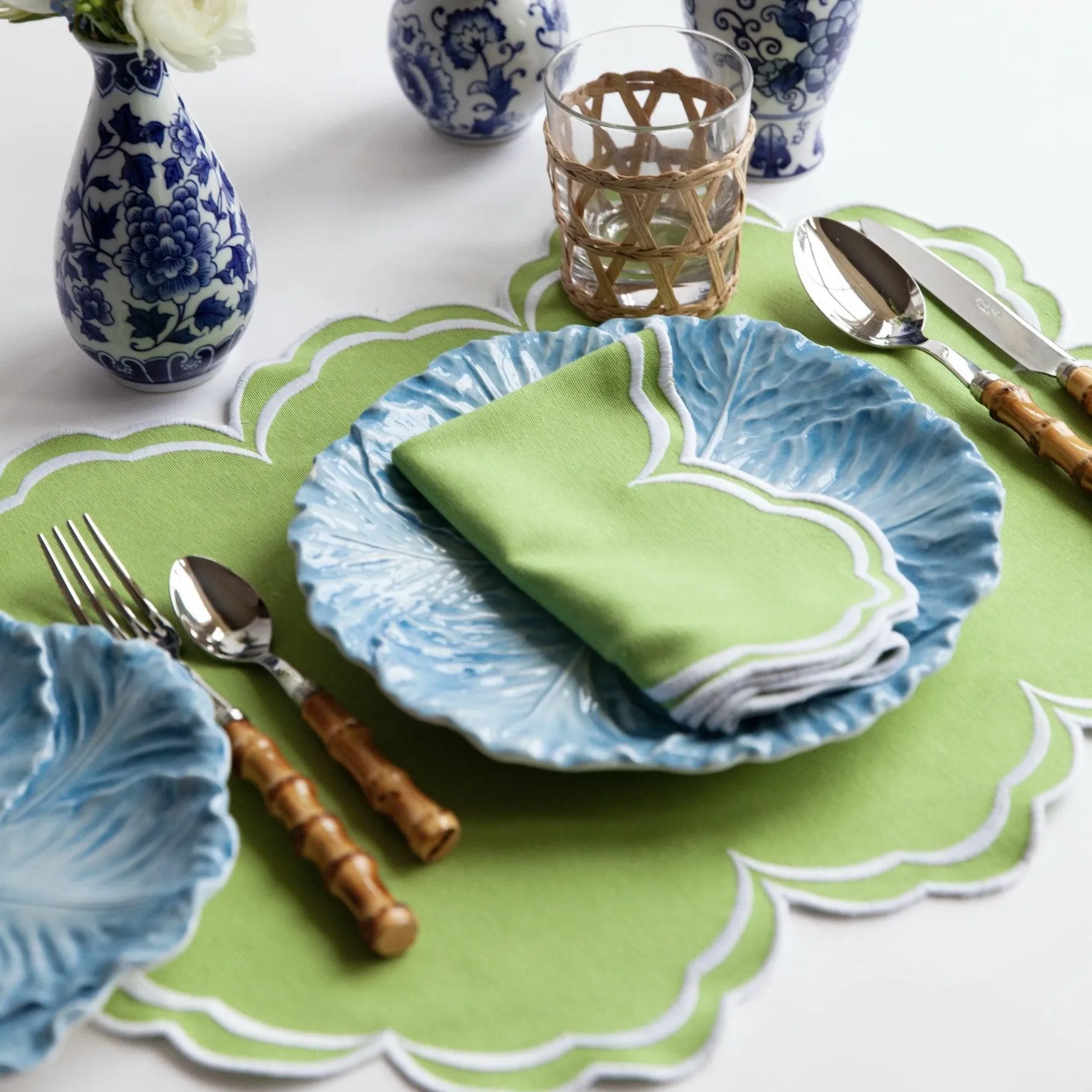 Mrs. Alice Placemats|Serena Apple Green Scalloped Placemats (Set Of 4)