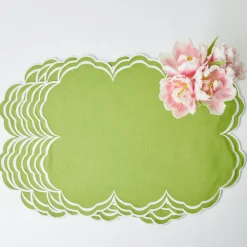 Mrs. Alice Placemats|Serena Apple Green Scalloped Placemats (Set Of 4)