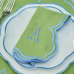 Mrs. Alice Napkins|Serena Apple Green With Blue Napkins (Set Of 4)