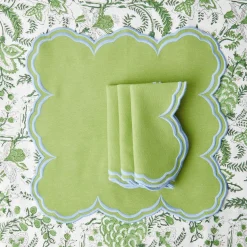 Mrs. Alice Napkins|Serena Apple Green With Blue Napkins (Set Of 4)