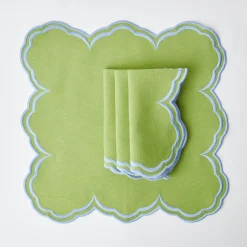 Mrs. Alice Napkins|Serena Apple Green With Blue Napkins (Set Of 4)