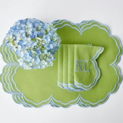 Mrs. Alice Napkins|Serena Apple Green With Blue Napkins (Set Of 4)