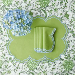 Mrs. Alice Napkins|Serena Apple Green With Blue Napkins (Set Of 4)