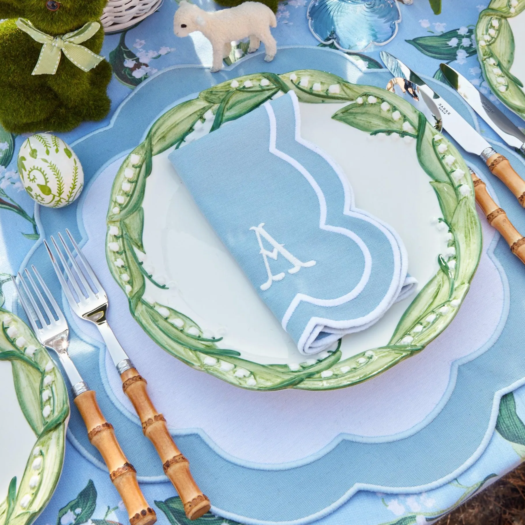 Mrs. Alice Napkins|Serena Applique Blue Napkins (Set Of 4)