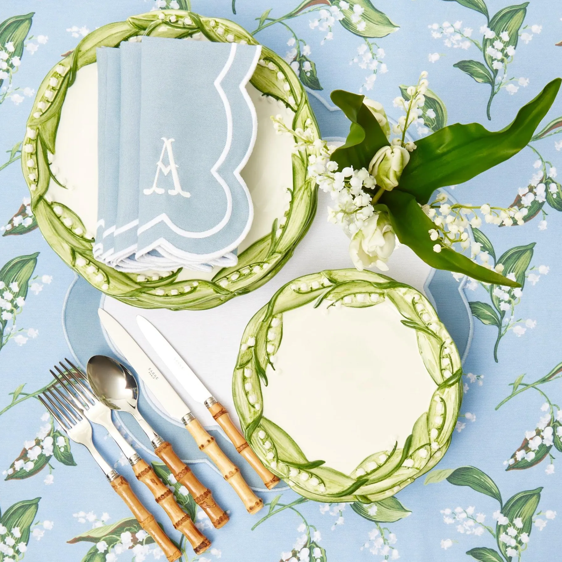 Mrs. Alice Napkins|Serena Applique Blue Napkins (Set Of 4)