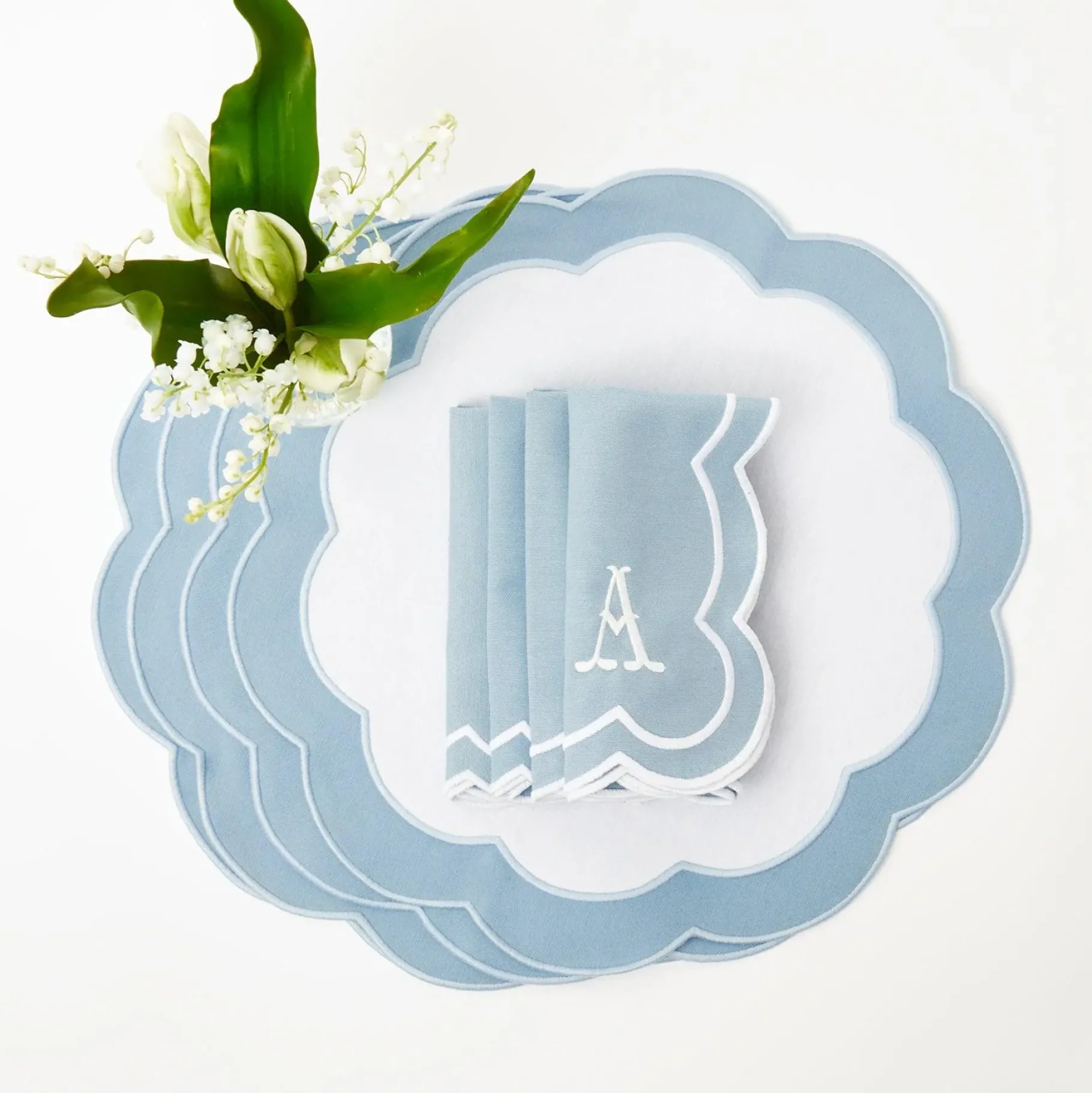 Mrs. Alice Placemats|Serena Applique Blue Placemats (Set Of 4)