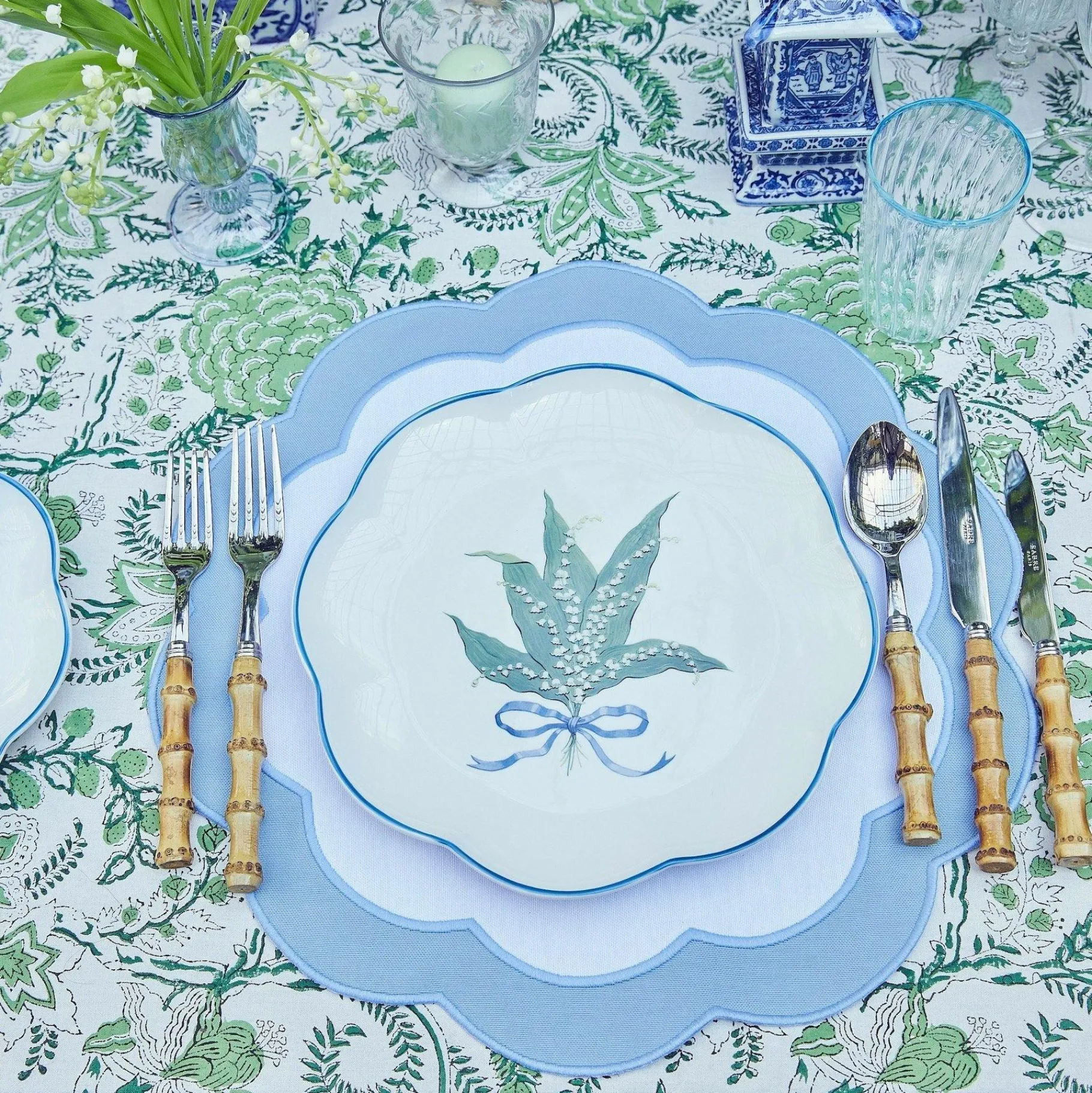 Mrs. Alice Placemats|Serena Applique Blue Placemats (Set Of 4)