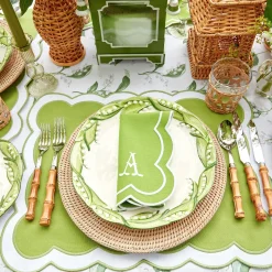 Mrs. Alice Table Linen Sets|Serena Applique Green Placemats & Napkins (Set Of 4)