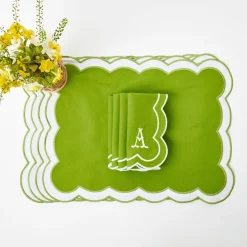 Mrs. Alice Table Linen Sets|Serena Applique Green Placemats & Napkins (Set Of 4)