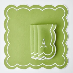 Mrs. Alice Table Linen Sets|Serena Applique Green Placemats & Napkins (Set Of 4)