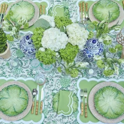 Mrs. Alice Table Linen Sets|Serena Applique Green Placemats & Napkins (Set Of 4)