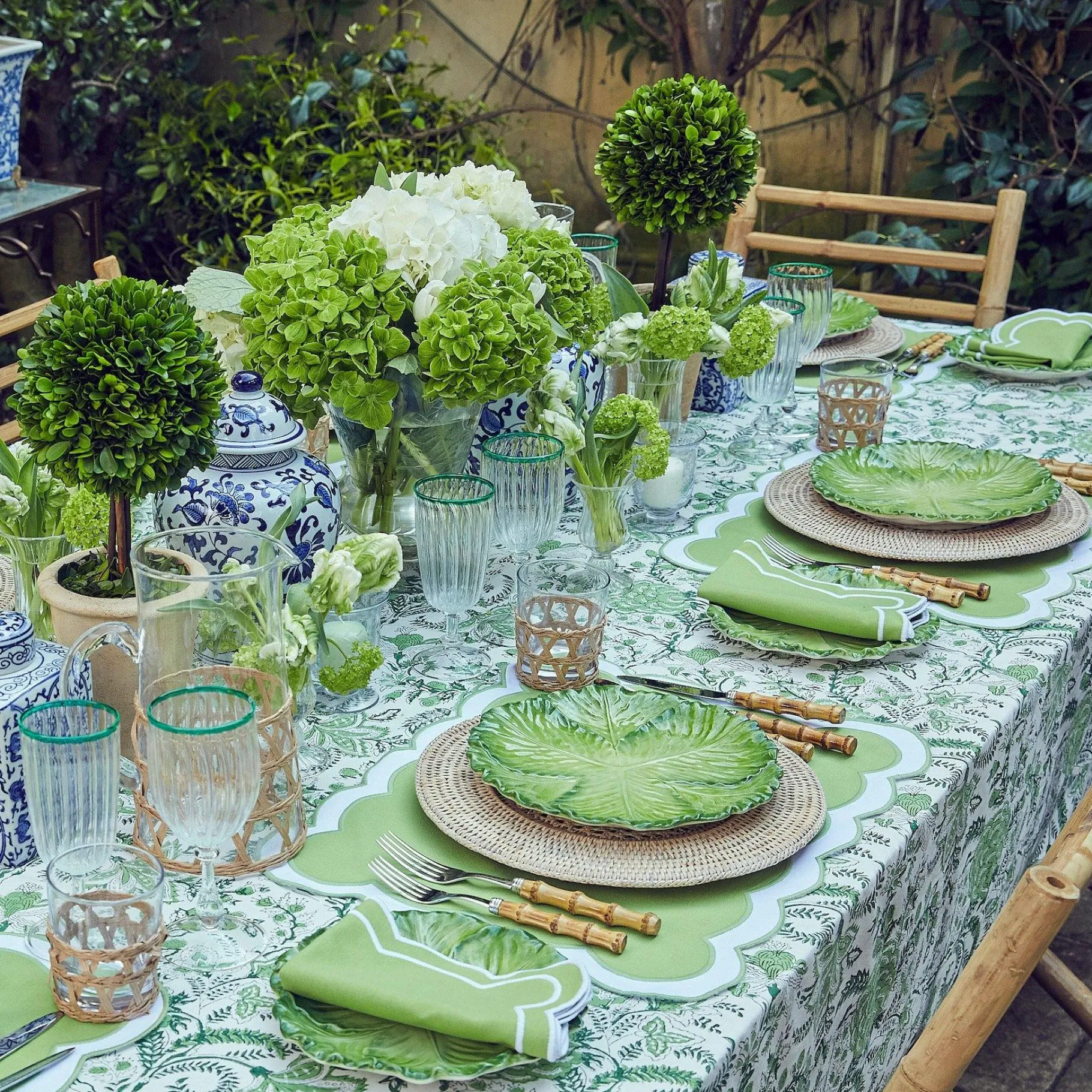 Mrs. Alice Table Linen Sets|Serena Applique Green Placemats & Napkins (Set Of 4)