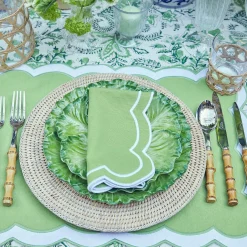 Mrs. Alice Table Linen Sets|Serena Applique Green Placemats & Napkins (Set Of 4)