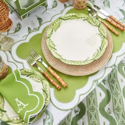 Mrs. Alice Table Linen Sets|Serena Applique Green Placemats & Napkins (Set Of 4)
