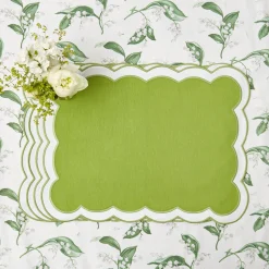Mrs. Alice Placemats|Serena Applique Green Placemats (Set Of 4)