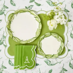 Mrs. Alice Placemats|Serena Applique Green Placemats (Set Of 4)