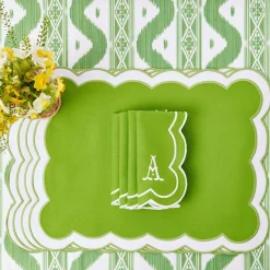 Mrs. Alice Placemats|Serena Applique Green Placemats (Set Of 4)