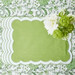 Mrs. Alice Placemats|Serena Applique Green Placemats (Set Of 4)