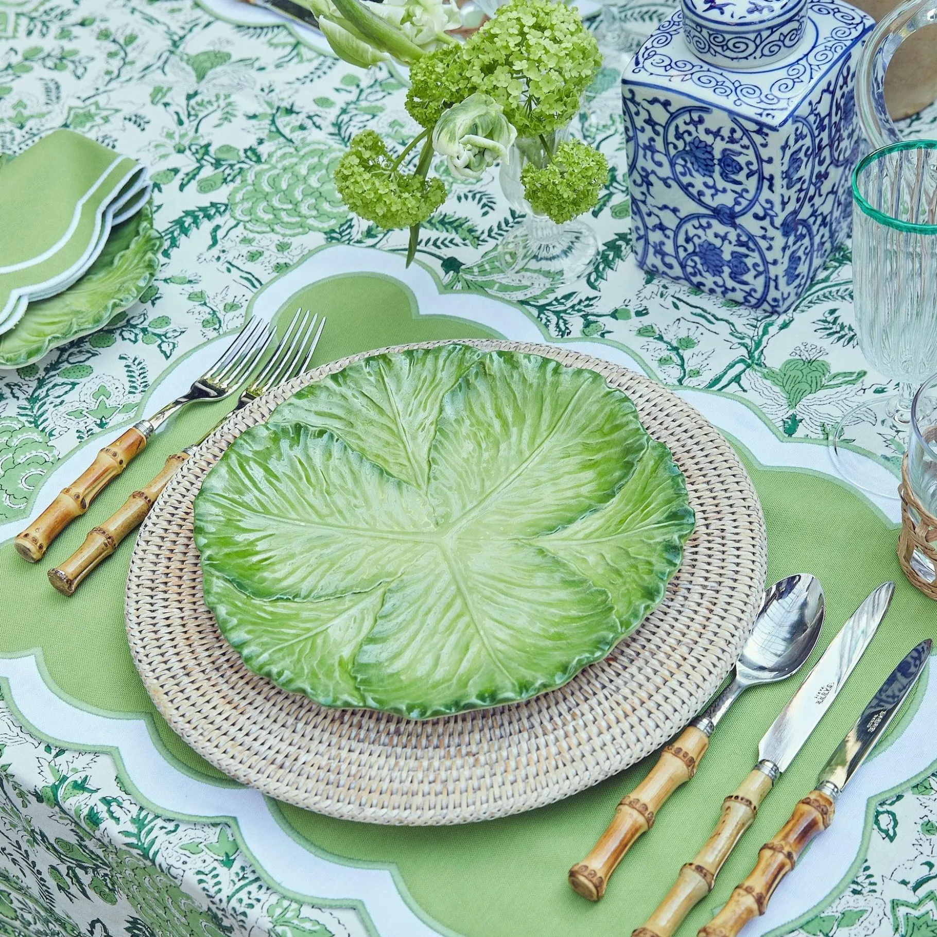 Mrs. Alice Crockery Sets|Serena Green Cabbage Dinner Plate (Set Of 4)