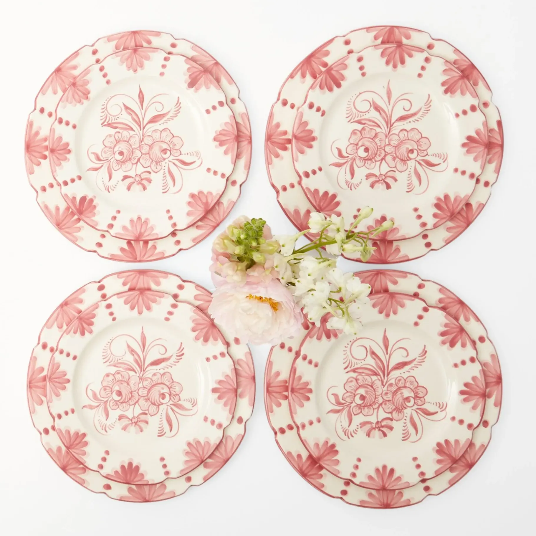 Mrs. Alice Dinner Plates|Seville Pink Gardenia Dinner & Starter Plates (Set Of 8)