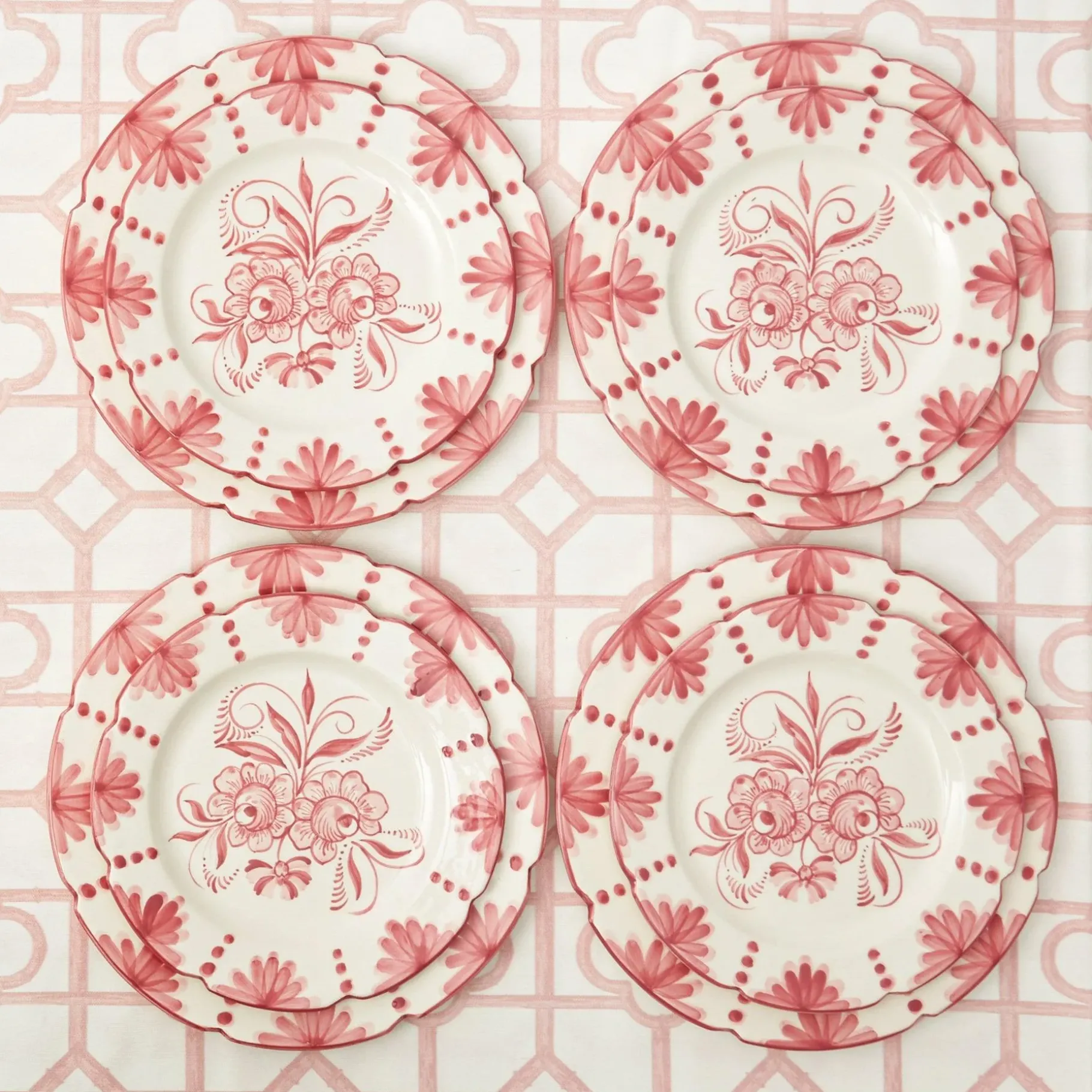 Mrs. Alice Dinner Plates|Seville Pink Gardenia Dinner & Starter Plates (Set Of 8)