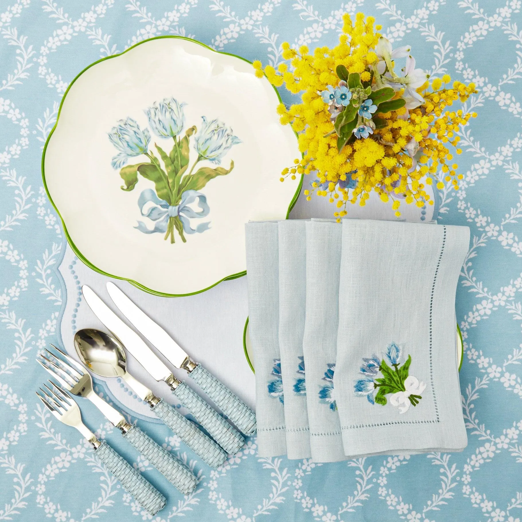 Mrs. Alice Napkins|Sky Blue Linen Tulip Napkins (Set Of 4)