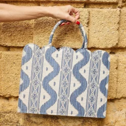 Women Mrs. Alice Mrs. Alice Tote Bags|Small Tote Bag (Blue Ikat)
