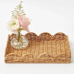 Mrs. Alice Rattan Tableware|Small Scalloped Rattan Tray