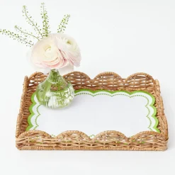 Mrs. Alice Rattan Tableware|Small Scalloped Rattan Tray