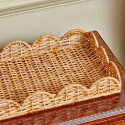 Mrs. Alice Rattan Tableware|Small Scalloped Rattan Tray