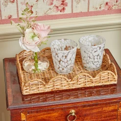 Mrs. Alice Rattan Tableware|Small Scalloped Rattan Tray