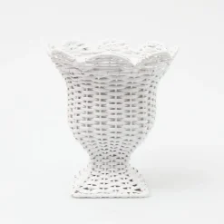 Mrs. Alice Urns & Pedestals|Small White Rattan Urn Vase