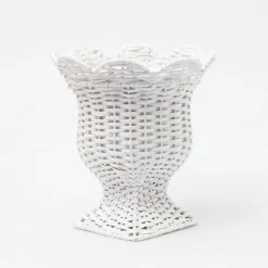 Mrs. Alice Urns & Pedestals|Small White Rattan Urn Vase