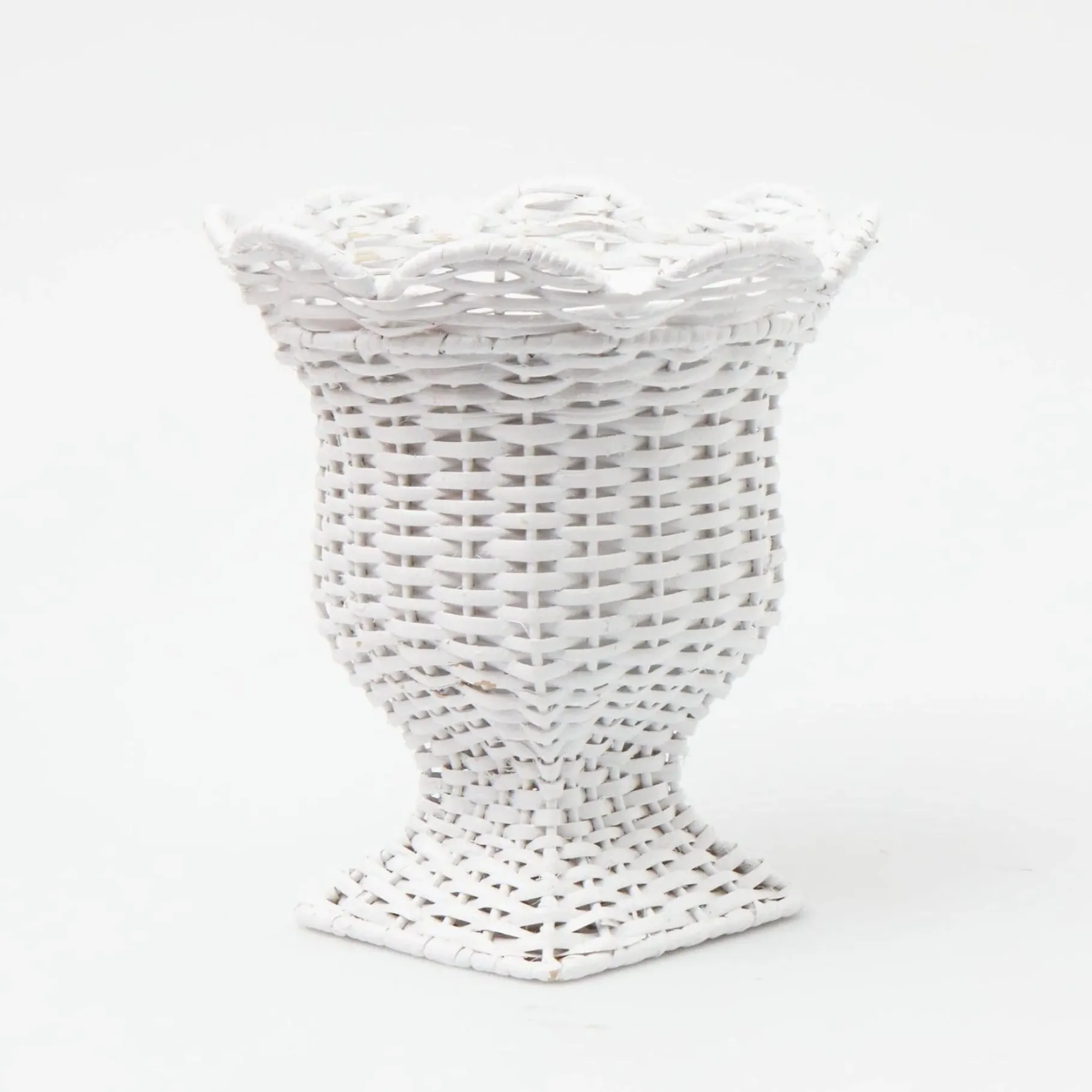 Mrs. Alice Urns & Pedestals|Small White Rattan Urn Vase