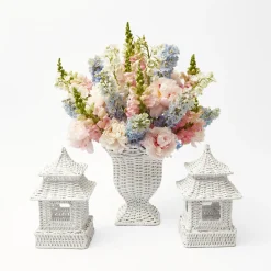 Mrs. Alice Urns & Pedestals|Small White Rattan Urn Vase