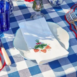 Mrs. Alice Napkins|Strawberry White Linen Embroidered Napkins (Set Of 4)