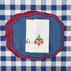 Mrs. Alice Napkins|Strawberry White Linen Embroidered Napkins (Set Of 4)