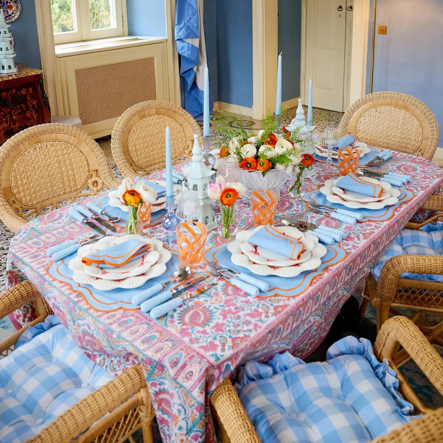 Mrs. Alice Placemats|Sylvie Blue & Orange Placemats (Set Of 4)