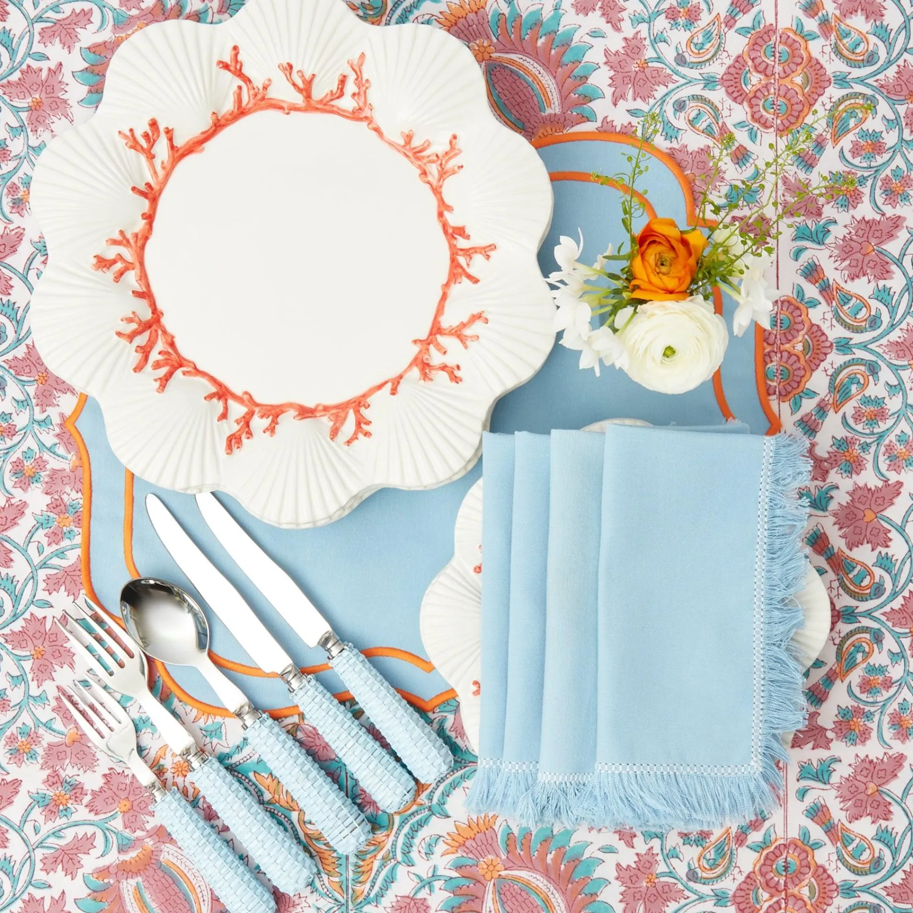 Mrs. Alice Placemats|Sylvie Blue & Orange Placemats (Set Of 4)