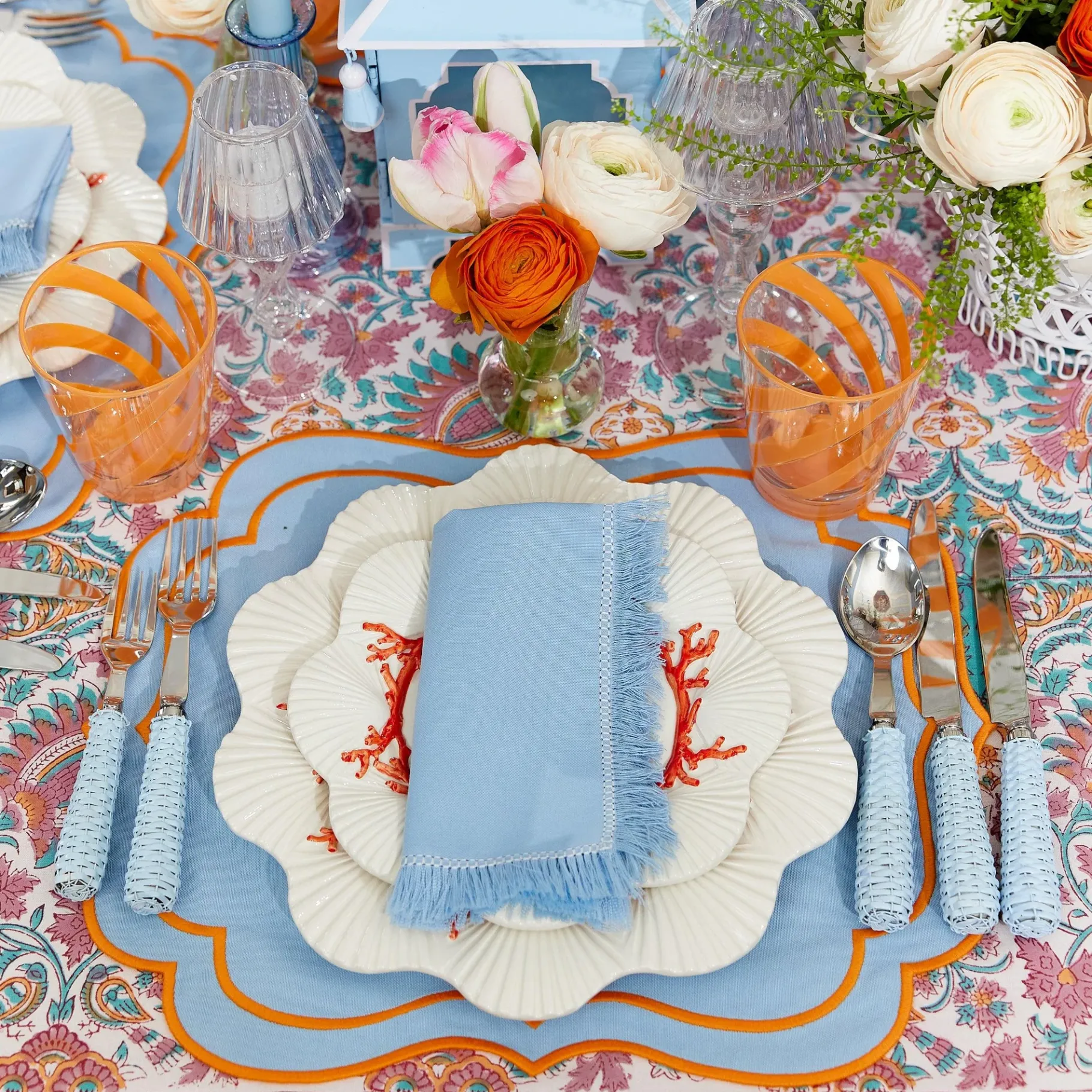 Mrs. Alice Placemats|Sylvie Blue & Orange Placemats (Set Of 4)
