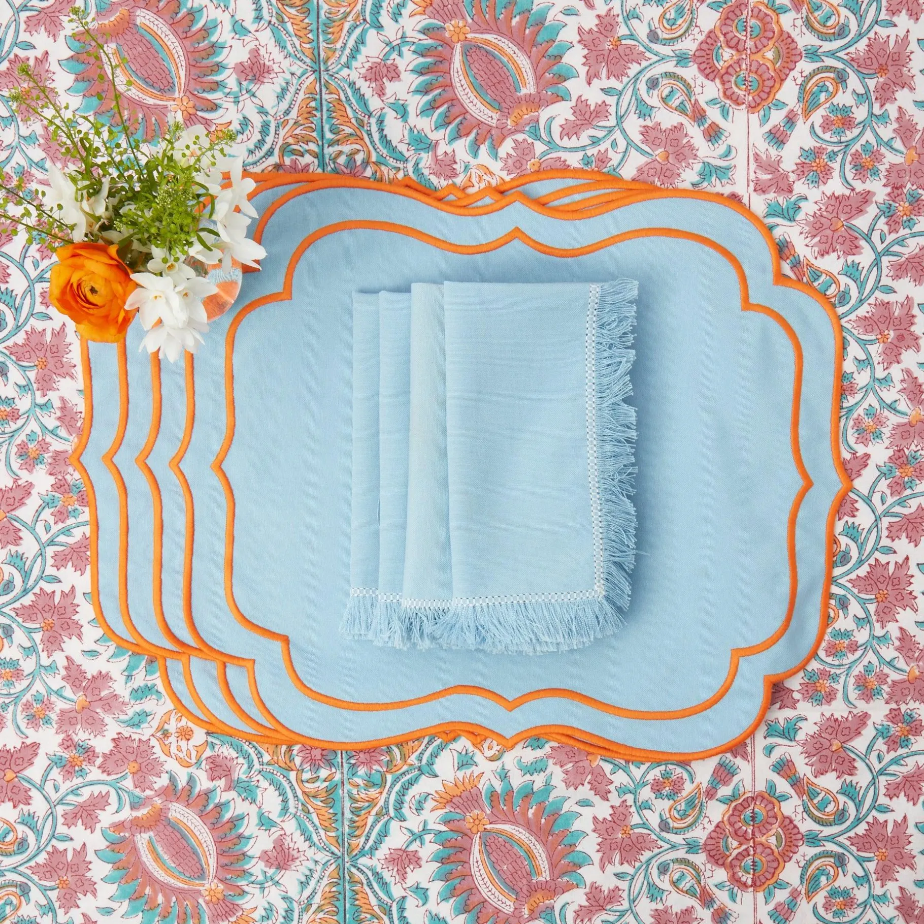 Mrs. Alice Placemats|Sylvie Blue & Orange Placemats (Set Of 4)