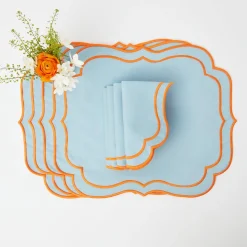 Mrs. Alice Table Linen Sets|Sylvie Blue And Orange Placemats & Napkins (Set Of 4)